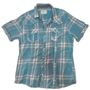 BKE Vintage Washed Blue Plaid Button Down Standard Shirt Size: 2XL